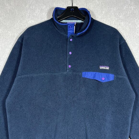 Patagonia Synchilla Sweatshirt Mens Medium Blue Snap Fleece 1/4 Pullover Outdoor - Picture 2 of 11